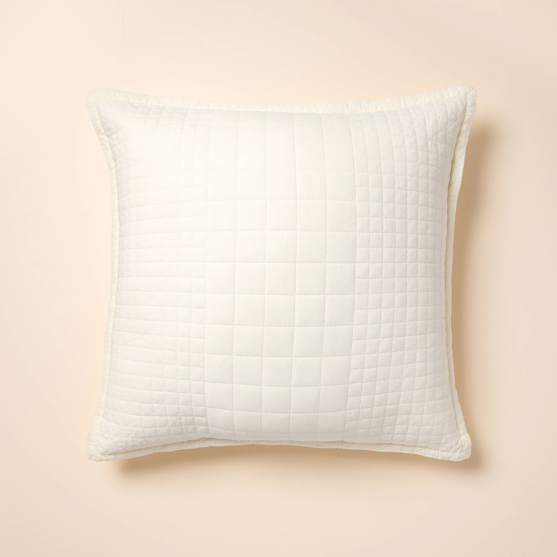 26"x26" Quilt Euro Square Throw Pillow Sour Cream - Hearth & Hand™ with Magnolia