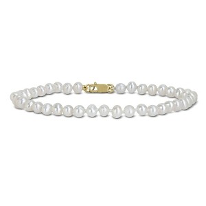 EVERLY JEWELRY |10K Yellow Gold 3-4mm White Cultured Freshwater Pearl Bracelet, 7.25-inch - 1 of 4
