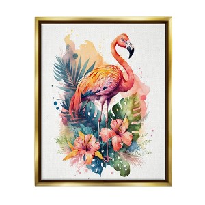 Stupell Industries Modern Tropical Flamingo Black Floater Framed Canvas Wall Art - 1 of 4
