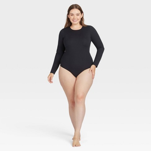 Assets By Spanx Women's Plus Size Long Sleeve Thong Bodysuit - Black 1x :  Target
