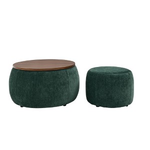 NicBex Modern Round Storage Ottoman Set of 2 Small Footstools with Panel Top for Bedroom and Living Room - 1 of 4