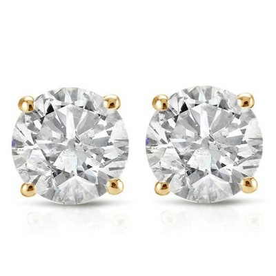  Pompeii3 1/2Ct Round Diamond Studs Earrings in 14K Yellow Gold Basket Setting 