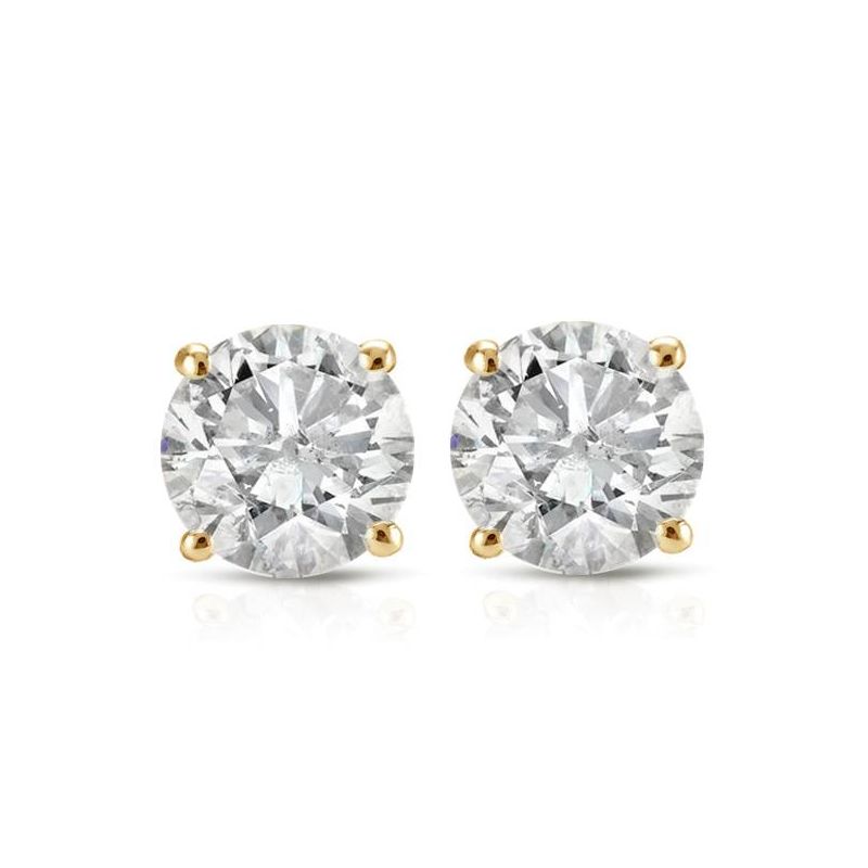 Pompeii3 1/2Ct Round Diamond Studs Earrings in 14K White Or Yellow Gold Basket Setting, 1 of 7