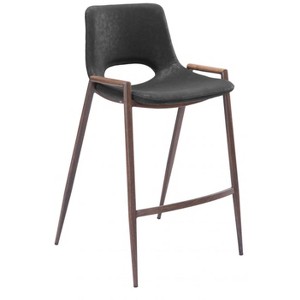 Zuo Modern Desi Counter Stool, Set Of 2, 35.6 Inch High Black Faux Leather Seat With Walnut Finish Steel Frame - 1 of 4