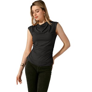 Allegra K Women's Summer Cowl Neck Ruched Stretch Sleeveless Casual Solid Top - 1 of 4
