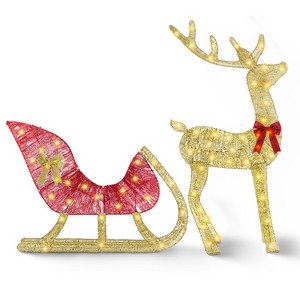 iMountek"Lighted Christmas Reindeer & Sleigh Indoor/Outdoor Decoration with 8 Lighting Modes"Gold&Red - 1 of 4
