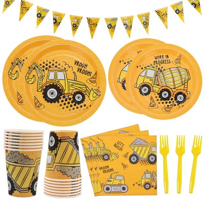 DYLIVeS 132 Pcs Construction Birthday Party Supplies,Construction Disposable Tableware Set Dump Truck Party Table Decorations,9'' and 7'' Plates...