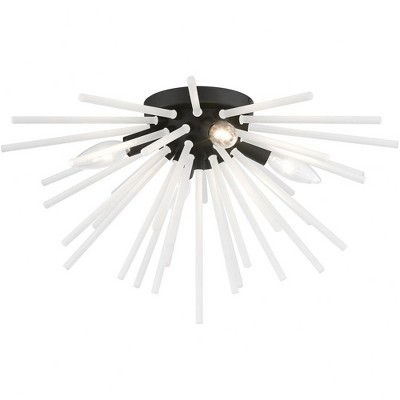 Uptown Elegance 4-Light Black Brass Flush Mount with Acid Etched Rods