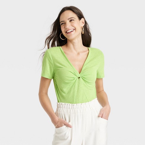 Women's V-neck T-shirt - A New Day™ Lime Green Xl : Target