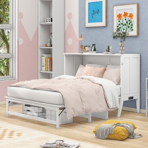 80.10"Queen Size Murphy Bed with Built-In Charging Station and a Shelf, White - 1 of 4
