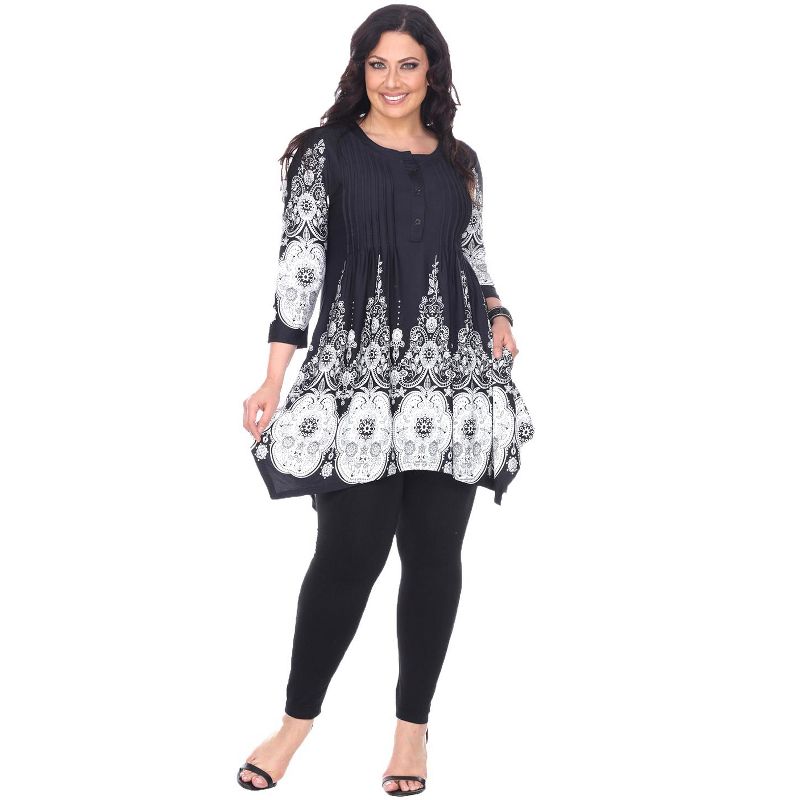 Women's Plus Size 3/4 Sleeve Printed Dulce Tunic Top - White Mark, 2 of 4
