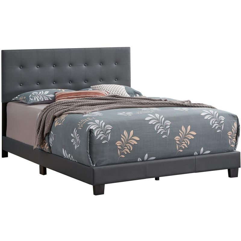 Passion Furniture Caldwell Dark Grey Faux Leather Button Tufted Queen Panel Bed, 2 of 6