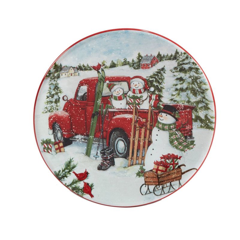 Set of 4 Red Truck Snowman Dining Canape Plates - Certified International, 5 of 8