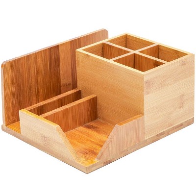 Bamboo Desk Organizer Wood All In One, Wooden Mail Organizer Desktop With Block Calendar