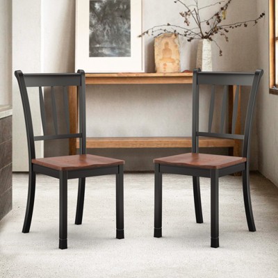 Black and Brown High Slat Back Wooden Side Chair Set