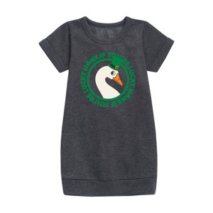 - Instant Message - St. Patrick's Day Honk If Lucky Graphic Short Sleeve Fleece Dress - 1 of 3