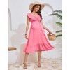 Coolmee Women Summer Maternity Maxi Dress Sweetheart Neck Short Sleeve Smocked Boho Drawstring Long Dress Photoshoot Baby Shower - 3 of 4