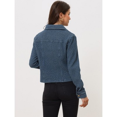 INSPIRE CHIC Women's Turndown Collar Button-Up Long Sleeves Texture Casual Jacket Small Dark Blue — фото 3