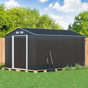 Sandinrayli 8 ft. W x 12 ft. D Large Outdoor Storage Metal Shed Garden Tool Steel Shed with Sliding Doors and Vents (96 sq. ft.) - 1 of 4