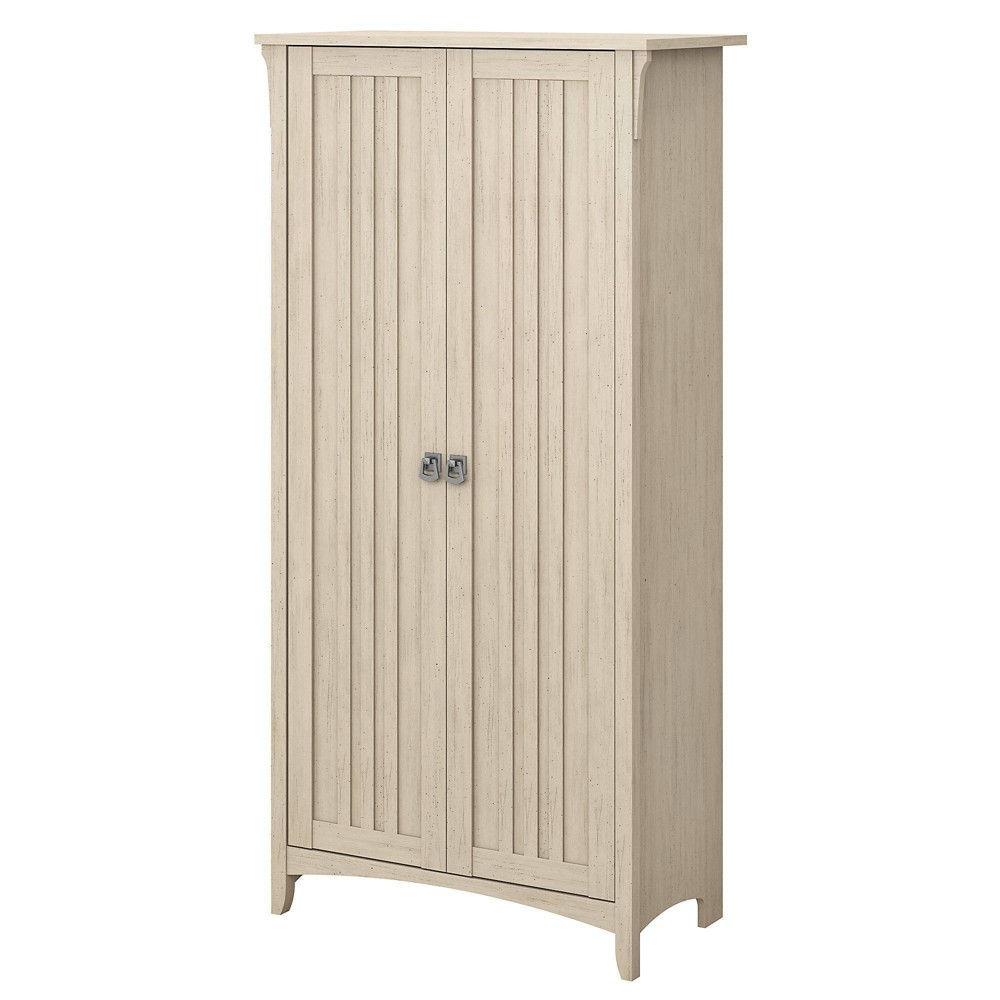Salinas Tall Storage Cabinet with Doors Antique White - Bush Furniture