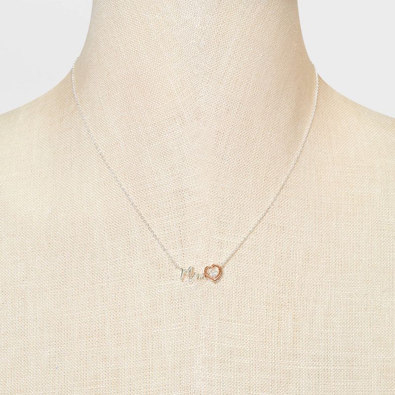 Silver Plated Two-Tone &#34;Mom&#34; Cubic Zirconia Heart Necklace - Rose Gold/Silver, 2 of 5