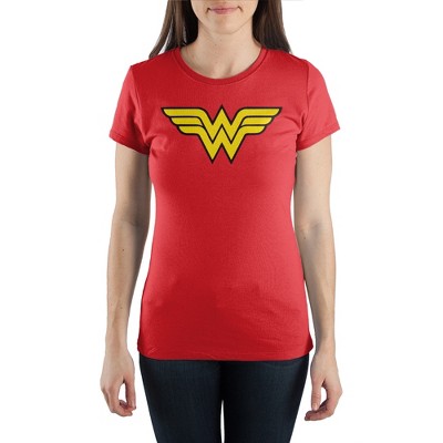 Women's Red Wonder Woman Superhero Short Sleeve Shirt :