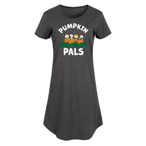 Women's Peanuts Pumpkin Pals Graphic T-shirt Dress - Heather Charcoal - 4X - 1 of 4