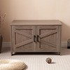 31.50"Cat Litter Box Enclosure, Litter Box Furniture Hidden with Barn Door, Wooden Cat Washroom Furniture, Cat House, Greige - 3 of 4