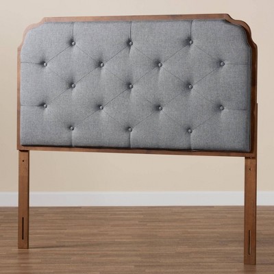 Gray Tufted Upholstered Queen Headboard with Walnut Wood Frame