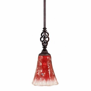 Toltec Lighting Elegante 1 - Light Pendant in  Dark Granite with 5.5" Fluted Raspberry Crystal Shade - 1 of 1