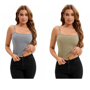 INSPIRE CHIC 2 Pcs Women's Ribbed Basic Undershirts Unadjustable Spaghetti Strap Camisoles - 1 of 4