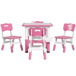 Yinvani Pink 5 Piece Toddler Table with 4 Chairs Set - 1 of 4