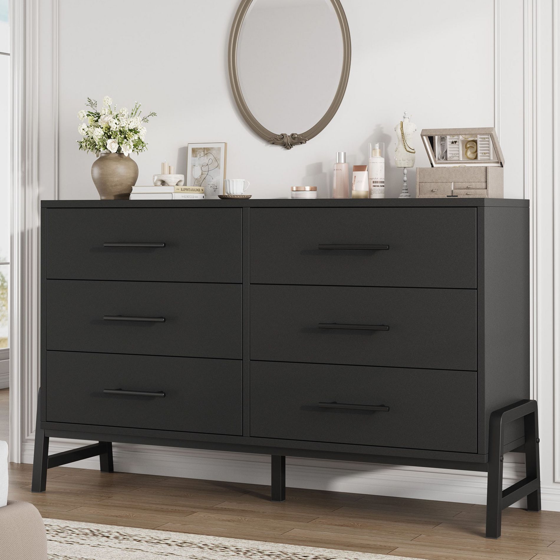 Garvee 6 Dresser for Bedroom, 52" Wide Drawer with Large Storage Space, Freestanding Wooden Closet Storage Dresser Chest for Bedroom