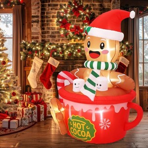 6FT Inflatable Gingerbread Man Christmas Decoration, Cute Hot Cocoa Cup Blow Up with Built-in LED Lights for Outdoor Yard, Garden, Lawn - 1 of 4