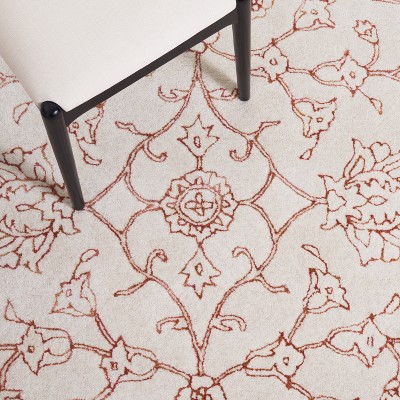 Ivory and Rust Floral Hand-Tufted Wool Area Rug, 3' x 5'