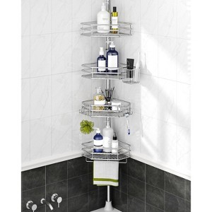 Aoibox Corner Shower Caddy Tension Pole, Quick Setup, Rust-Free Bathroom Shower Organizer for Shampoo Storage, 4-Tier Adjustable Shelf, Drill Free - 1 of 4