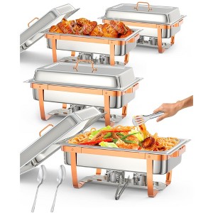 Chafing Dish for Buffet Set,  8 Qt With Folding Frame, Spoon & Tweezer for Weddings Parties Banquets Catering Events, Rose Gold - 1 of 4
