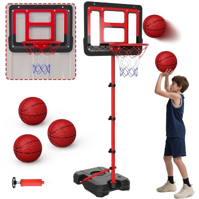 Skirfy Kids Basketball Hoop with Stand, Adjustable Height 3.5FT-6.2FT Toddler Basketball Goal Indoor Outdoor Sport Game，Red