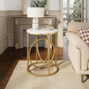 Gulches Round Gold Side Table Marble White Top and O-Shaped Metal Frame, 19.7”D×25.8”H, 200lb Capacity, Easy Assembly - 1 of 4