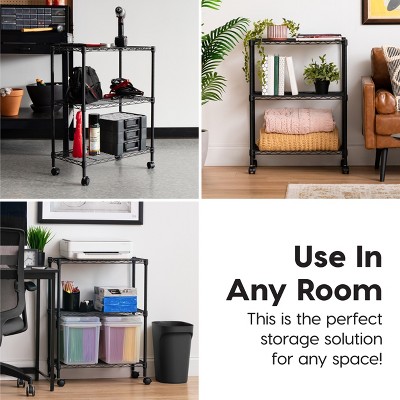 IRIS USA 3-Tier Steel Storage Rack with Removable Casters, Rolling Adjustable with Metal Shelf Cart, Silver