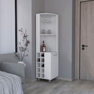 Gulches 10 Bottle Corner Wine Cabinet with Single Door Storage, 2 Superior Shelves Natural Oak and Black Finish Ready to Assemble, Eco Friendly - 1 of 4