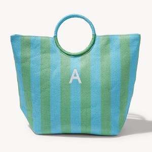Personalization Mall Tropical Tides Initial Paper Straw Striped Bag, Orange - 1 of 1