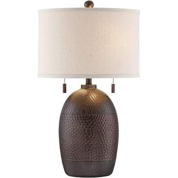 Franklin Iron Works Byron Rustic Table Lamp 27 1/2" Tall Hammered Textured Bronze White Drum Shade for Bedroom Living Room Bedside Nightstand Office