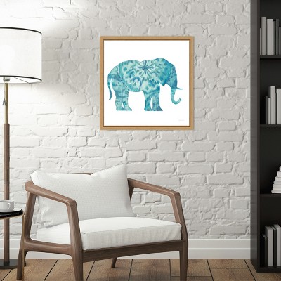 Teal Elephant Bohemian Canvas Print with Natural Frame, 16" x 16"