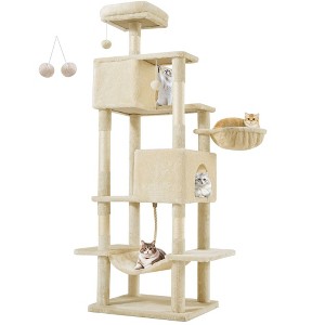 JIONJOY 66" Multi-Level Cat Tree - 2 Large Condos, Sisal Scratching Posts & Hammock, Stable Indoor Cat Tower-Beige - 1 of 4