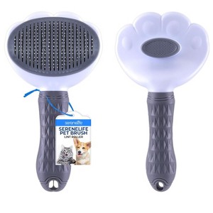SereneLife Self-Cleaning Pet Grooming Brush with Massage Bristles & Easy Release Button – Gray – SLPTBRSH1 - 1 of 4
