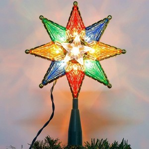 Twinkle Star Lighted Christmas Tree Topper, Colorful 8-Point Star Xmas Star Treetop with 10 Incandescent Lights, Holiday Christmas Tree Decorations - 1 of 4