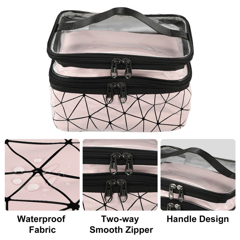Unique Bargains Double Layer Makeup Bag Cosmetic Travel Bag Case Organizer Bag Clear Bags for Women 1 Pcs, 3 of 7