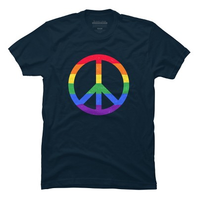 Adult Design By Humans Rainbow Pride and Peace Sign By JuanMedina T-Shirt