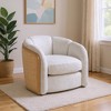 HomeRoots 34" Off White and Natural Fabric Wood And Rattan Swivel Arm Chair - 2 of 4